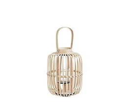 Felinar decorativ din bambus si sticla Merille Small Natural, Ø24xH33 cm
