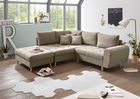 Coltar fix cu sezlong pe stanga si taburet inclus, tapitat cu stofa, Alison Bej, l249xA175xH94 cm