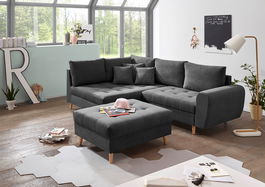 Coltar fix cu sezlong pe stanga si taburet inclus, tapitat cu stofa, Alison Antracit, l249xA175xH94 cm