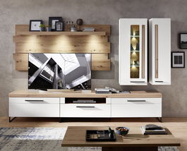 Set de mobila living din MDF, 5 piese Loftis Alb / Stejar