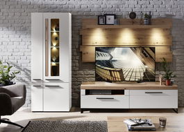 Set de mobila living din MDF, 3 piese Loftis Alb / Stejar