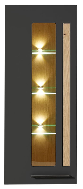 Vitrina suspendata din MDF, cu 1 usa si LED inclus Loftis Grafit / Stejar, l52xA37xH128 cm