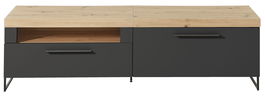 Comoda TV din MDF, cu 1 sertar si 1 usa Loftis Grafit / Stejar, l192xA44xH55 cm