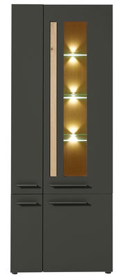 Vitrina din MDF, cu 4 usi si LED inclus Loftis Grafit / Stejar, l76xA37xH201 cm