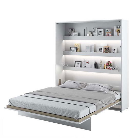 Pat rabatabil pe perete, cu mecanism pneumatic, sistem LED si somiera inclusa, Bed Concept Vertical Alb Mat, 200 x 180 cm