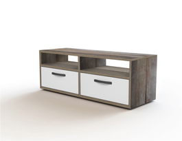 Comoda TV din pal, cu 2 sertare pentru copii Vicky II Alb / Driftwood, l120xA45,5xH45 cm