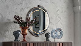 Oglinda decorativa din pal Matilda Nuc / Auriu, l90xH90 cm