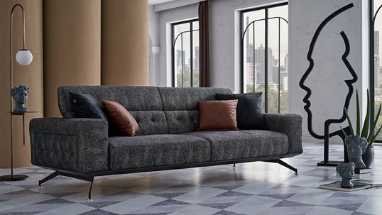 Canapea fixa tapitata cu stofa, 3 locuri Matilda Grafit, l244xA105xH74 cm
