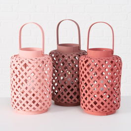 Felinar decorativ din bambus Colene Roz, Modele Asortate, Ø20xH30 cm