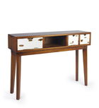 Consola din lemn cu 3 sertare, Nordic Nuc / Alb, l110xA30xH80 cm