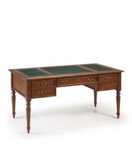Masa de birou din lemn cu 5 sertare, Vintage Victorian Nuc, L160xl80xH79 cm