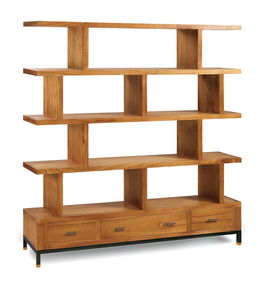 Biblioteca din lemn si furnir, cu 3 sertare, Madhu Natural, l160xA35xH170 cm