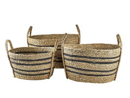 Set 3 cosuri pentru depozitare din iarba de mare Sophys 11205 Natural / Negru, L50xl40xH29 cm / L45xl35xH26 cm / L38xl28xH23 cm