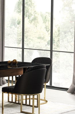 Scaun tapitat cu stofa si picioare metalice Monaco Negru / Auriu, l46xA48xH87 cm