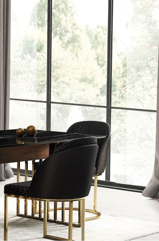Scaun tapitat cu stofa si picioare metalice Monaco Negru / Auriu, l46xA48xH87 cm