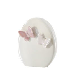 Decoratiune din dolomita Esie Egg Small Alb / Roz, L8xl5xH8 cm