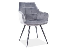 Scaun tapitat cu stofa si picioare metalice, Lisbet Velvet Gri / Negru, l59xA61xH90 cm