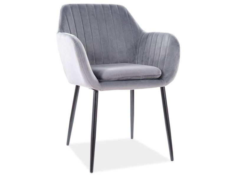 Scaun tapitat cu stofa si picioare metalice, Vanos Velvet Gri / Negru, l57xA58xH82 cm