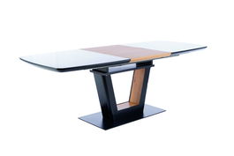 Masa extensibila din MDF, sticla si metal, Sygurd Stejar / Negru, L160-220xl90xH76 cm