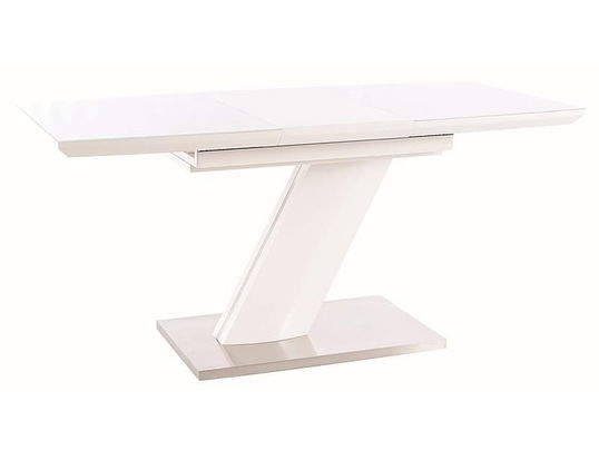 Masa extensibila din MDF, sticla si metal, Torkel Alb, L120-160xl80xH76 cm