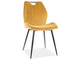 Scaun tapitat cu stofa si picioare metalice, Arben Velvet Mustariu / Negru, l51xA58xH91 cm