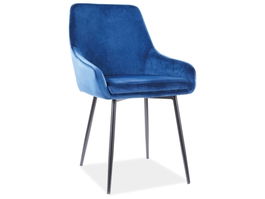 Scaun tapitat cu stofa si picioare metalice, Albus Velvet Bleumarin / Negru, l50xA58xH82 cm
