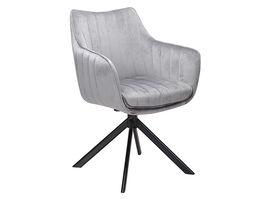 Scaun rotativ tapitat cu stofa si picioare metalice, Aziel Velvet Gri / Negru, l61xA58xH86 cm
