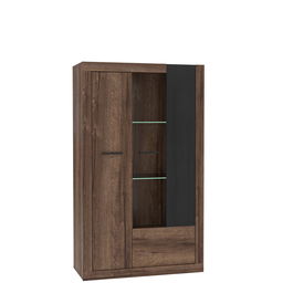 Vitrina din pal, cu 2 usi si LED inclus Tala Small, Stejar Noble Oak / Negru, l93,1xA41,3xH158,5 cm