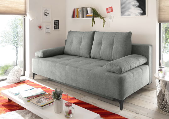 Canapea extensibila cu lada de depozitare, tapitata cu stofa, 3 locuri, Molly Gri, l203xA107xH98 cm
