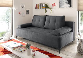 Canapea extensibila cu lada de depozitare, tapitata cu stofa, 3 locuri, Molly Antracit, l203xA107xH98 cm
