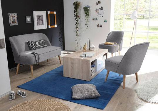 Set mobilier living Pinada Gri, 2 fotolii + banca + masa de cafea