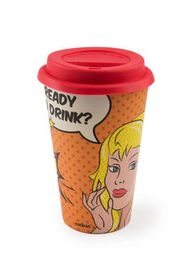 Pahar cu capac, din fibre de bambus, 400 ml, Ø9xH13 cm, Pop To Go Portocaliu / Roz