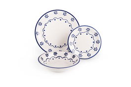 Set vesela din ceramica, 18 piese, Old Cottage Dinner Alb / Albastru