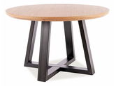 Masa rotunda din MDF, furnir si metal, Connley II Stejar / Negru, Ø120xH76 cm