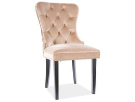 Scaun tapitat cu stofa si picioare din lemn, Aubrey Velvet Bej / Negru, l56xA65xH98 cm