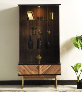 Vitrina din pal si MDF, cu 1 sertar si 2 usi Monaco Negru / Natural, l90xA49xH175 cm