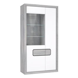 Vitrina din pal, cu 2 usi si LED inclus Torrin Large, Stejar Ice Grey / Alb, l100,7xA41,7xH190,6 cm