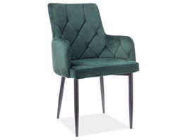 Scaun tapitat cu stofa si picioare metalice Richelle B Velvet Verde Inchis / Negru, l57xA55xH87 cm