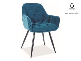 Scaun tapitat cu stofa si picioare metalice Clyde Matt Velvet Turcoaz / Negru, l57xA58xH87 cm