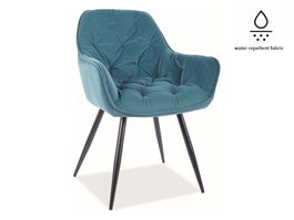 Scaun tapitat cu stofa si picioare metalice Clyde Matt Velvet Petrol / Negru, l57xA58xH87 cm