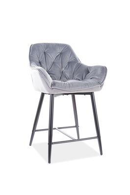 Scaun de bar tapitat cu stofa si picioare metalice Clyde H-2 Velvet Gri / Negru, l56xA42xH86 cm