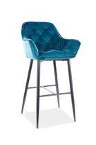 Scaun de bar tapitat cu stofa si picioare metalice Clyde H-1 Velvet Turcoaz / Negru, l56xA40xH105 cm