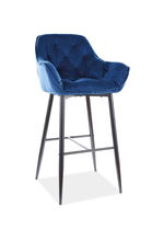 Scaun de bar tapitat cu stofa si picioare metalice Clyde H-1 Velvet Bleumarin / Negru, l56xA40xH105 cm