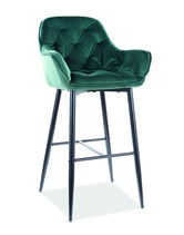 Scaun de bar tapitat cu stofa si picioare metalice Clyde H-1 Velvet Verde Inchis / Negru, l56xA40xH105 cm