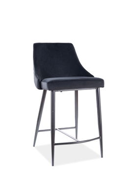 Scaun de bar tapitat cu stofa, cu picioare metalice Pirro B H-2 Velvet Negru, l47xA42xH88 cm