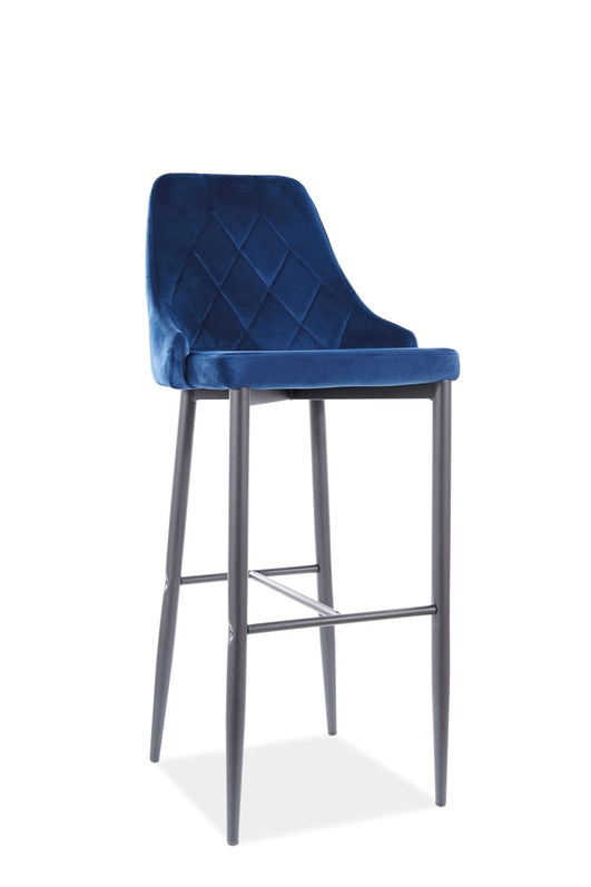 Scaun de bar tapitat cu stofa si picioare metalice Trisha B H-1 Velvet Bleumarin / Negru, l45xA42xH109 cm