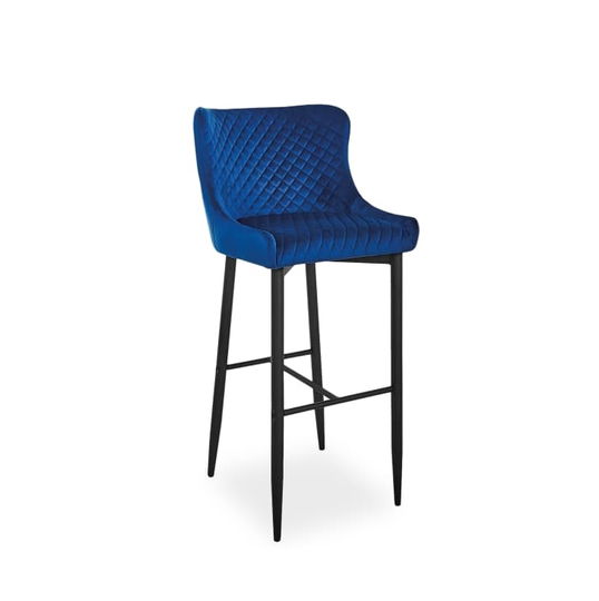 Scaun de bar tapitat cu stofa si picioare metalice Colide B H-1 Velvet Bleumarin / Negru, l46xA42xH109 cm