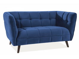 Canapea fixa tapitata cu stofa, 2 locuri Castielli 2 Velvet Bleumarin / Wenge, l145xA85xH78 cm