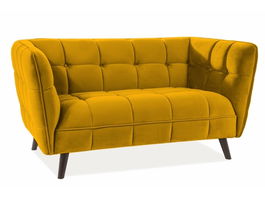 Canapea fixa tapitata cu stofa, 2 locuri Castielli 2 Velvet Mustariu / Wenge, l145xA85xH78 cm
