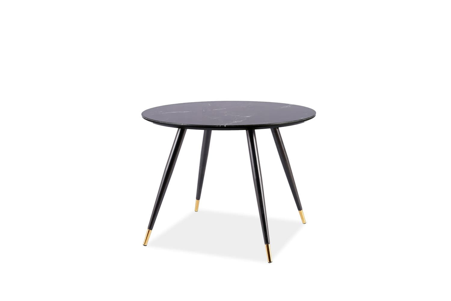 Masa rotunda din MDF, sticla si metal, Cynder II Negru / Auriu, Ø100xH76 cm